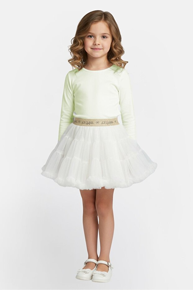 Kids Girl Textured Skirt, White