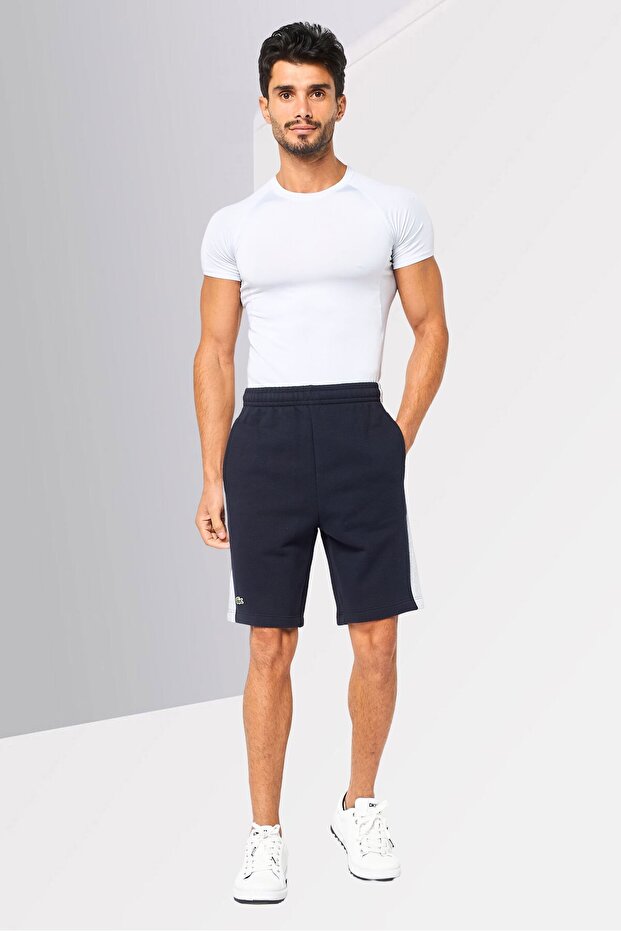 Men Brand Logo Basic Shorts, Navy - 2