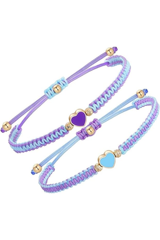 2 Pack Heart Matching Bracelets, Adjustable Strand Best Friends Bracelet Jewelry