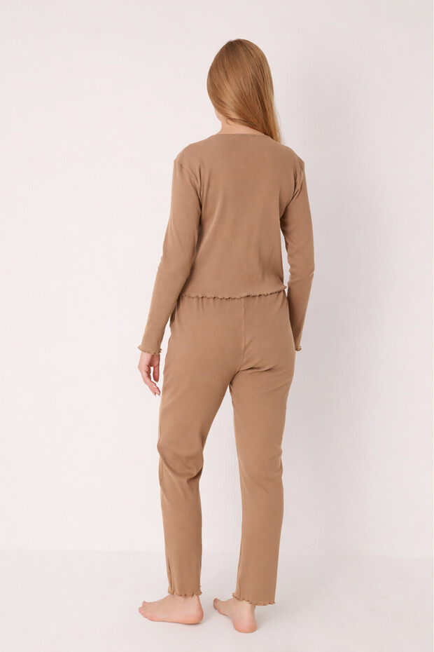 Light Brown Front Buttoned Pajama Set - 2