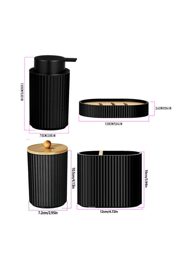 black 1set Bathroom Accessories Black Bath Toothbrush Holder, Foam Soap Dispenser, Cotton Ball Box a