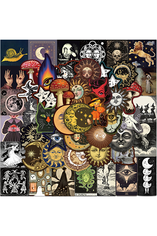 50PCS 50pcs Occult Celestial Creepy Stickers Cartoon Sun Moon Planet Decal DIY Notebook Suitcase Bot