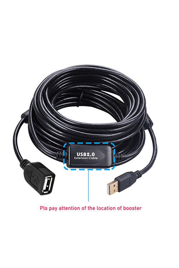 كابل تمديد USB 2.0 أسود بطول 10 أمتار، كابل تمديد USB 2.0 نشط بطول 10 أمتار، كابل تمديد USB 2.0 من ذكر إلى أنثى.