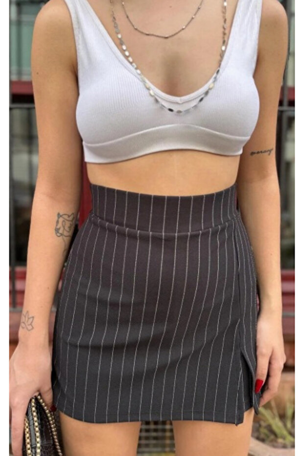 ÇİZGİLİ KREP ŞORT ETEK - 2