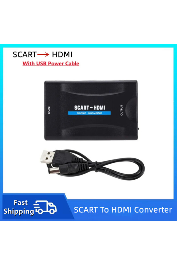 With USB Cable 1080P SCART To HDMI-compatible Video Audio Converter Adapter with USB/EU Power Cable