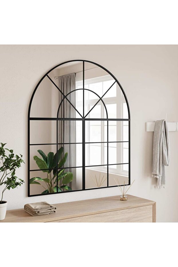 Wall Mirror Black 100x50 cm Arch Iron