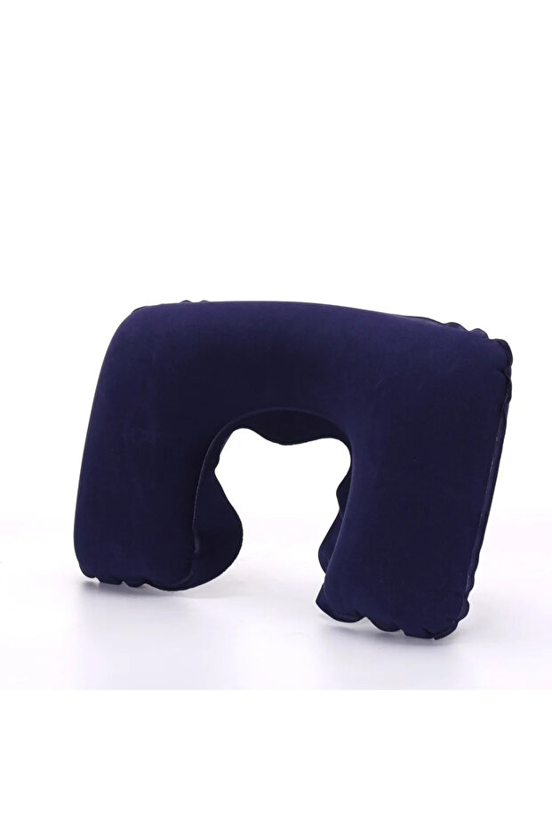 dark blue B 1-4Pcs Travel Pillow Car Air Flight Office Inflatable Neck Pillow Short Plush Cover PVC