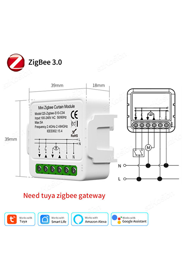 وحدة مفتاح ستائر ذكية ZigBee WiFi أو Zigbee Tuya، محرك ستائر دوارة، تطبيق Smart Life Vo