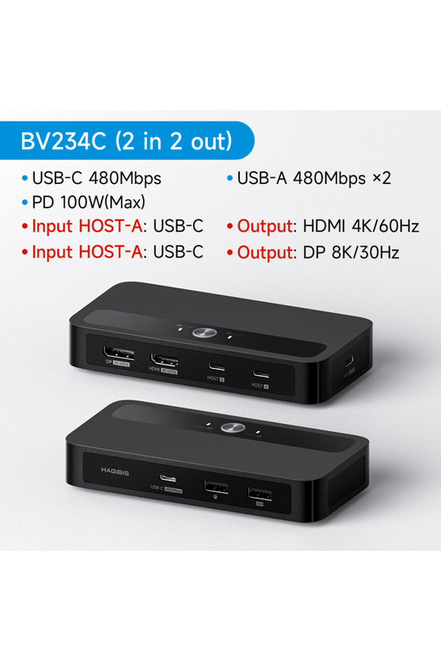 BV234C 2 in 2 out Hagibis USB C KVM Switch 1 Monitor 2 Computers 4K HDMI KVM Switches USB Hub PD for