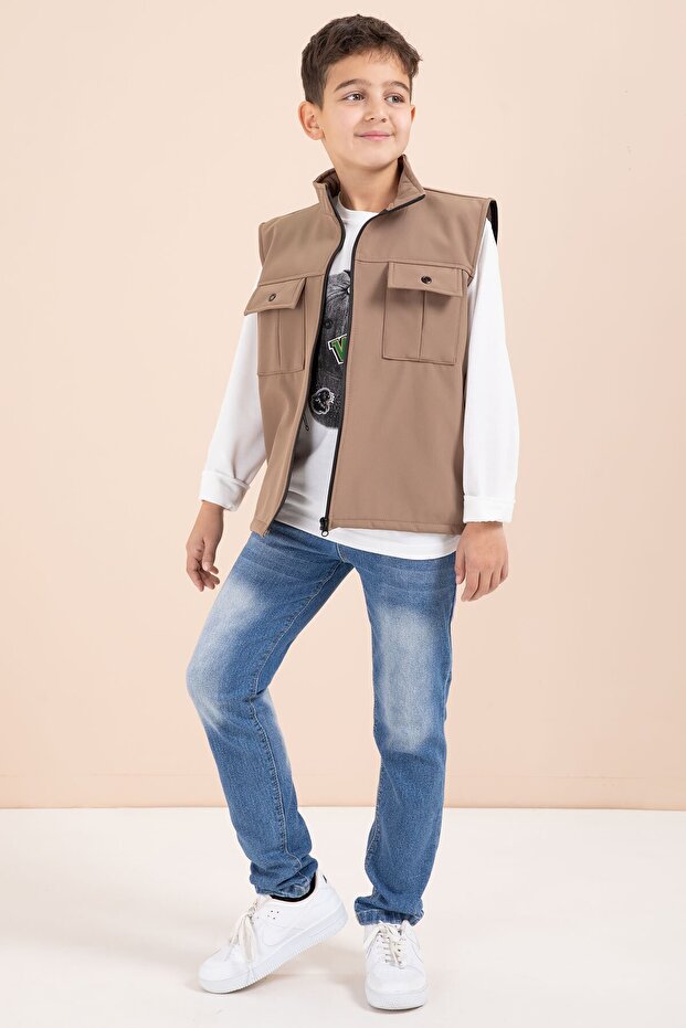 Brown Zero Sleeve Vest Set Badili Boys' 3-Piece Pants Suit 23487