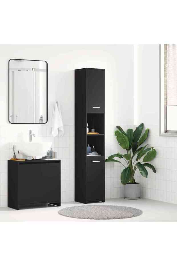 Bathroom Cabinet Black 30x30x183.5 cm Engineered Wood