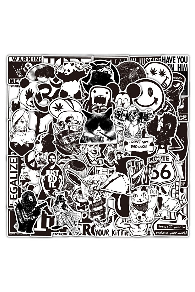 100Pcs 100Pcs Black and White Graffiti Stickers Waterproof Luggage Laptop Skateboard Water Bottle Ca