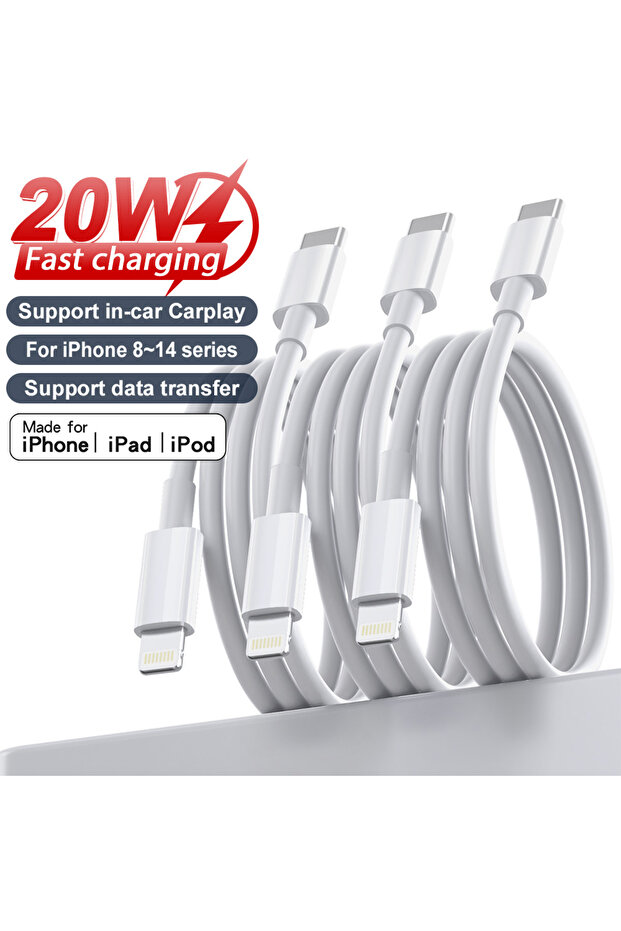 كابل شحن USB-C إلى Lightning معتمد من MFi، من 3M، 3 قطع أبيض، 3 قطع، 5 قطع، مصنوع من مادة TPE، متوافق مع أجهزة iPhone