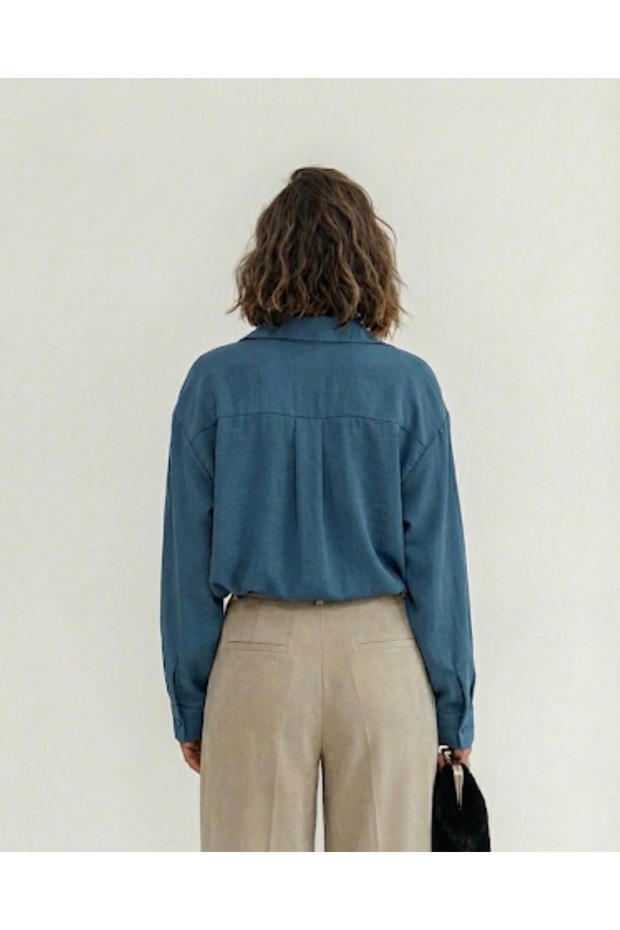 Mavi Oversize Casual Gömlek - 2