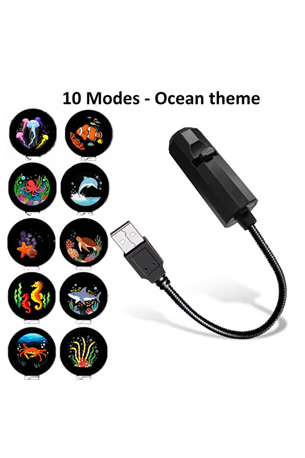 10 أوضاع إضاءة - أضواء تعمل بمنفذ USB بتصميم مستوحى من المحيط، تتضمن أنماطًا مثل السلحفاة وقنديل البحر والأخطبوط العملاق، جهاز عرض ضوئي بزاوية 360 درجة