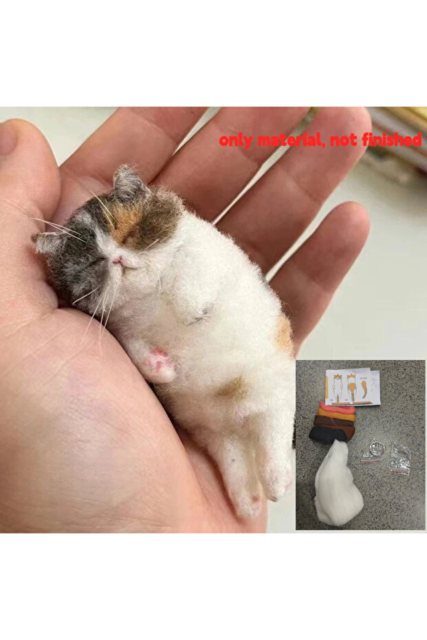 01 NEW Sheep Felt Poke Cat Handmade Material Bag For Beginner Diy Wool Needle Felting Simulation Cre