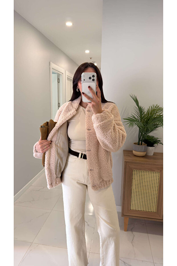 Jachetă de pluș bej Dellas - 4