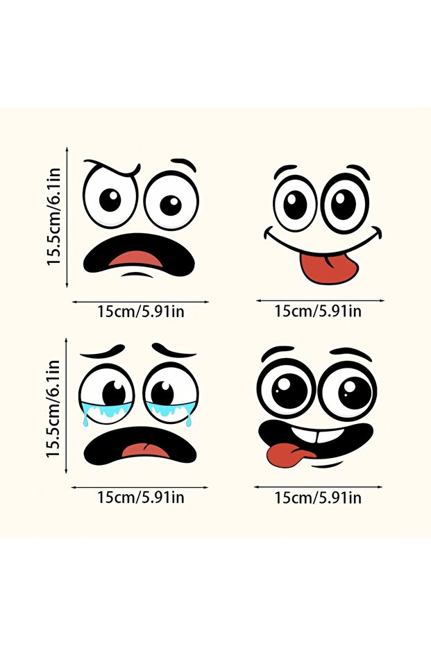 15X15CM-4PCS UVFACE7 4pcs/sheet Cartoon Face PVC Stickers Self-Adhesive and Removable for Trash Cans