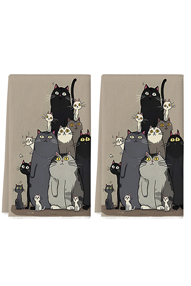 2pcs black 2Pcs, Cute Cat Family Kitchen Towels, 40Cm*60Cm Towel Set, Super Absorbent Soft Cleaning