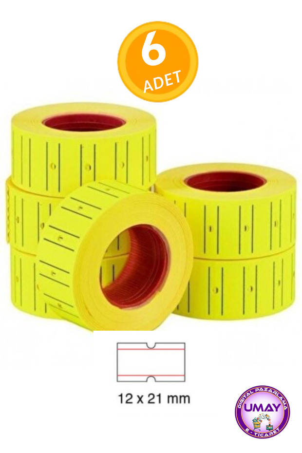 6 Pieces Yellow Striped Price Tag 12×21 mm | 1 Roll 800 Pieces | Adhesive Label (6X800=4800)