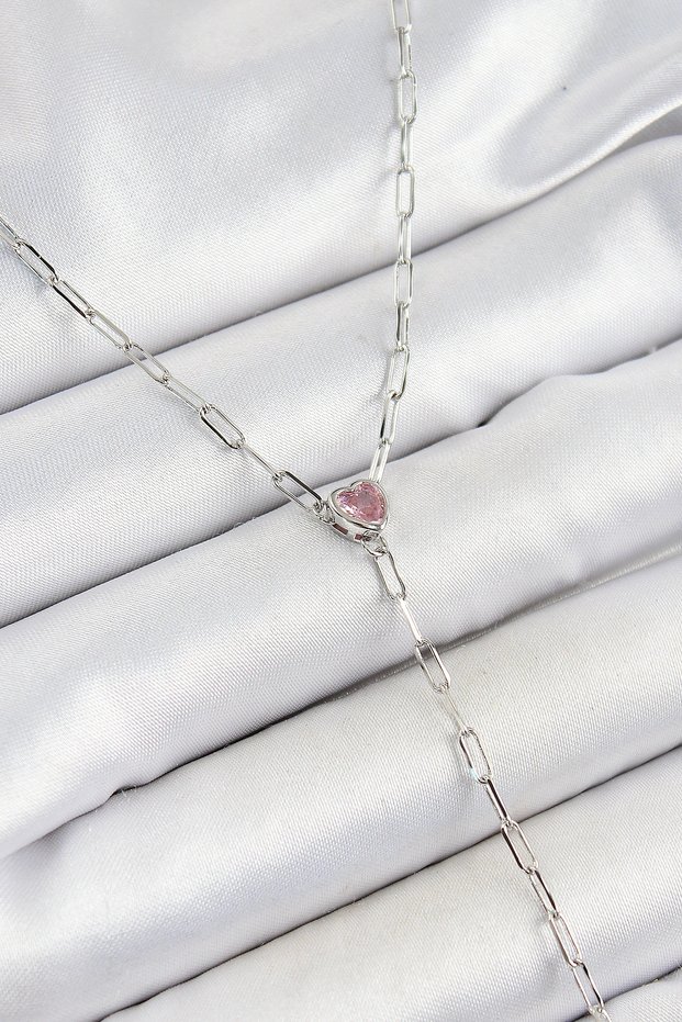 Brass Zircon Stone Pem Figured Y Model Silver Rk Women's Necklace