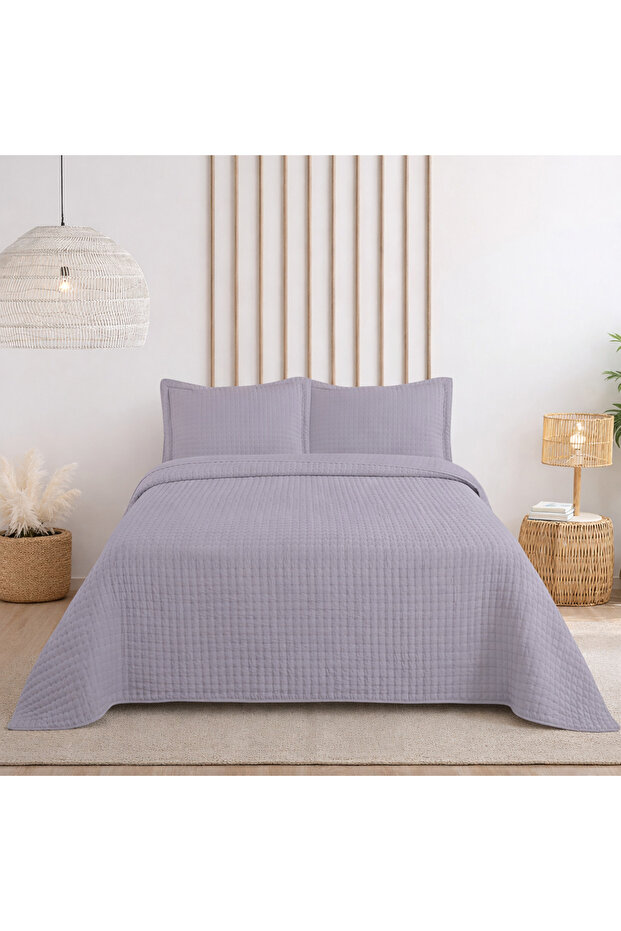 Double Sonnia Bedspread Set - 240X260 cm - with Pvc Bag - Gray