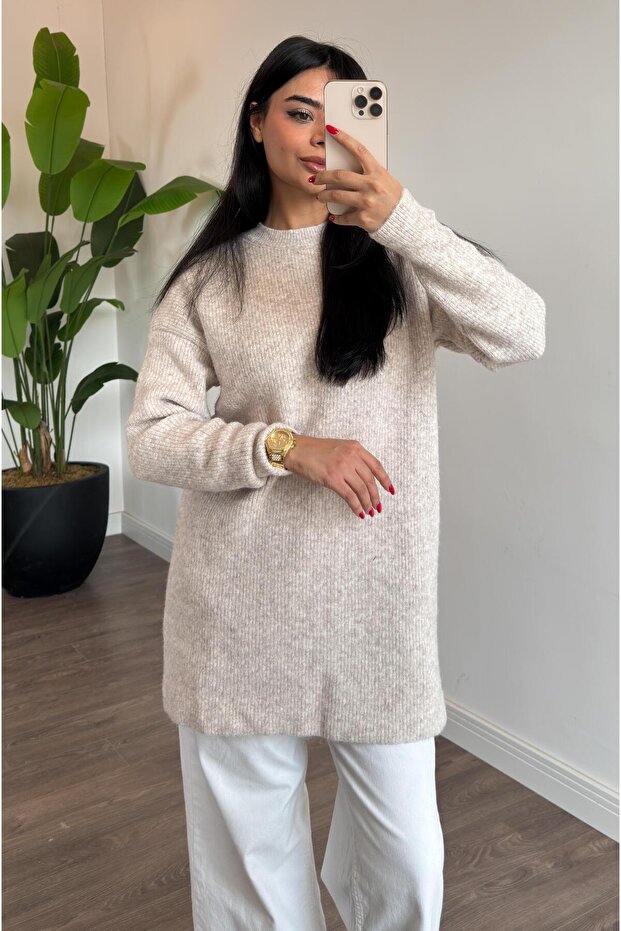 Oslo Simit Yaka Basic Tunik - Bej - 6