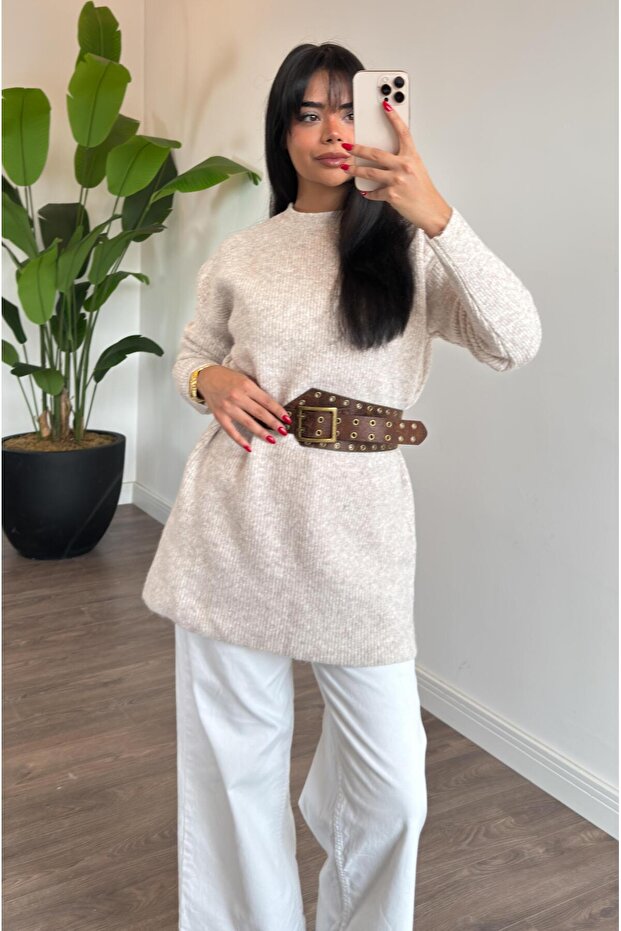 Oslo Simit Yaka Basic Tunik - Bej - 2