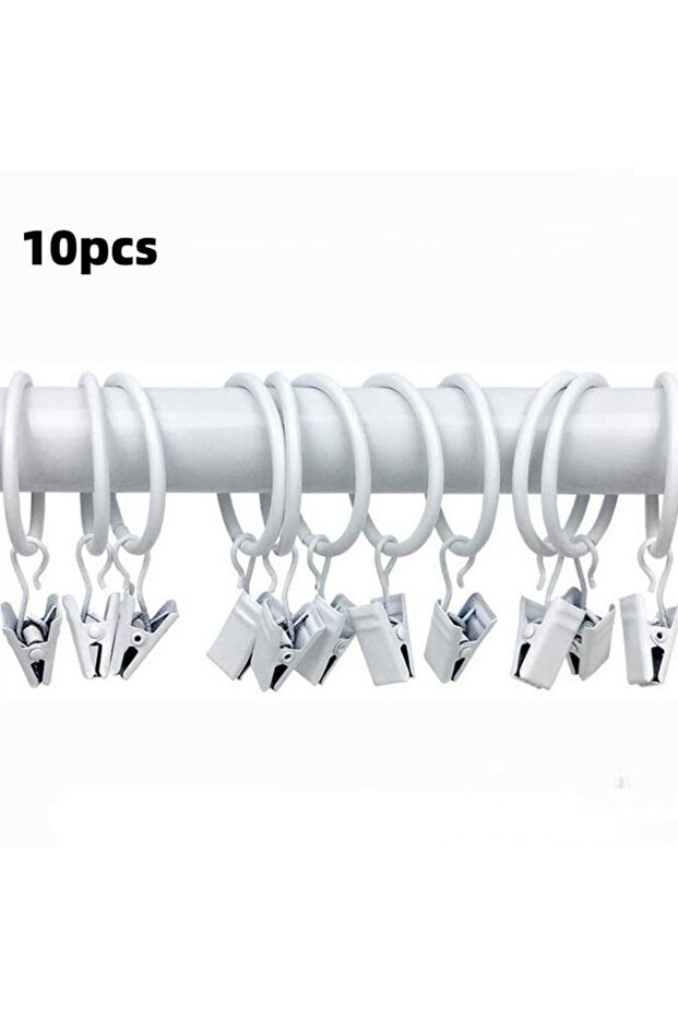 3.0X25mm white 10Pcs Curtain Rings Clips High Quality Metal Curtain Hanging Ring with Clips Rustproo