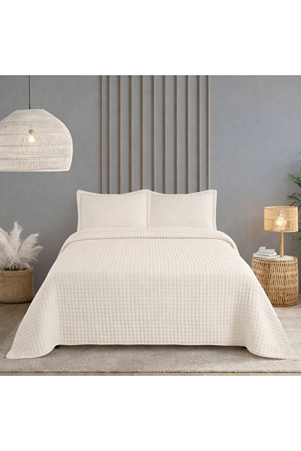 Double Sonnia Bedspread Set - 240X260 cm - with Pvc Bag - Bone