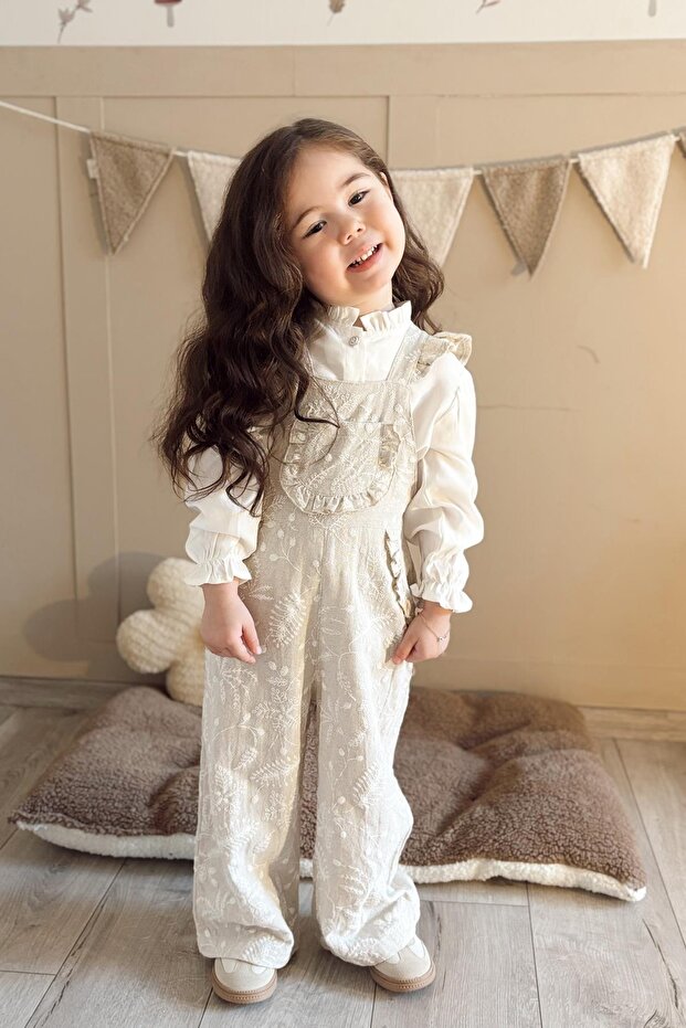 Embroidered Detail Ruffled Jumpsuit Taupe