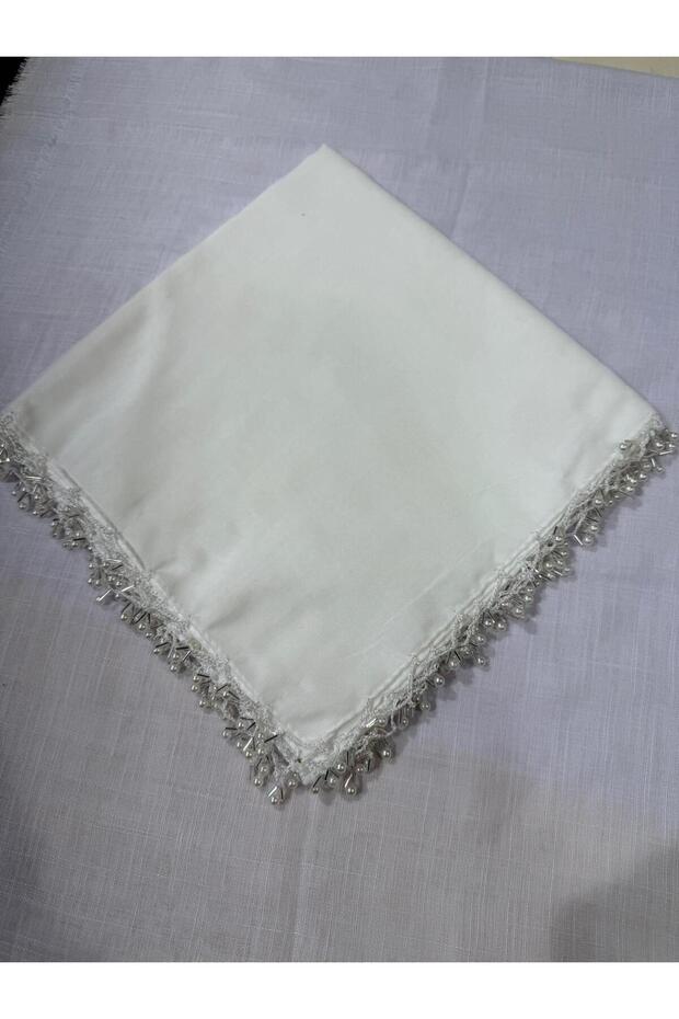 Vd Pearl Beaded Hand Embroidered Scarf Writing 100X100Cm
