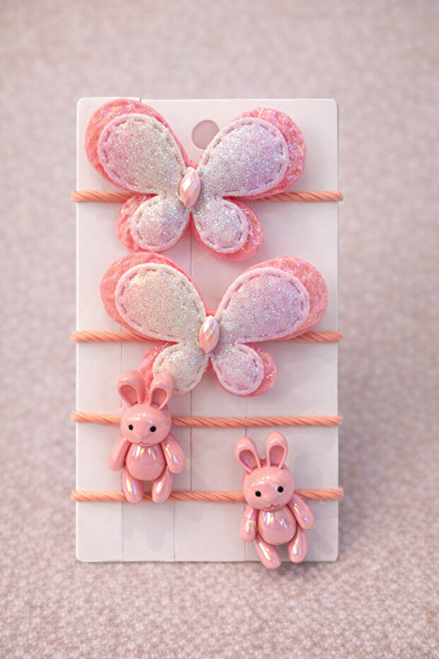 Girl's Glittery Butterfly & Rabbit Figured Rubber Buckle Set