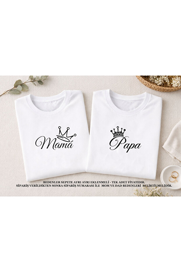 Mom Dad Printed Gender Reveal Party Mommy Daddy White T-Shirt