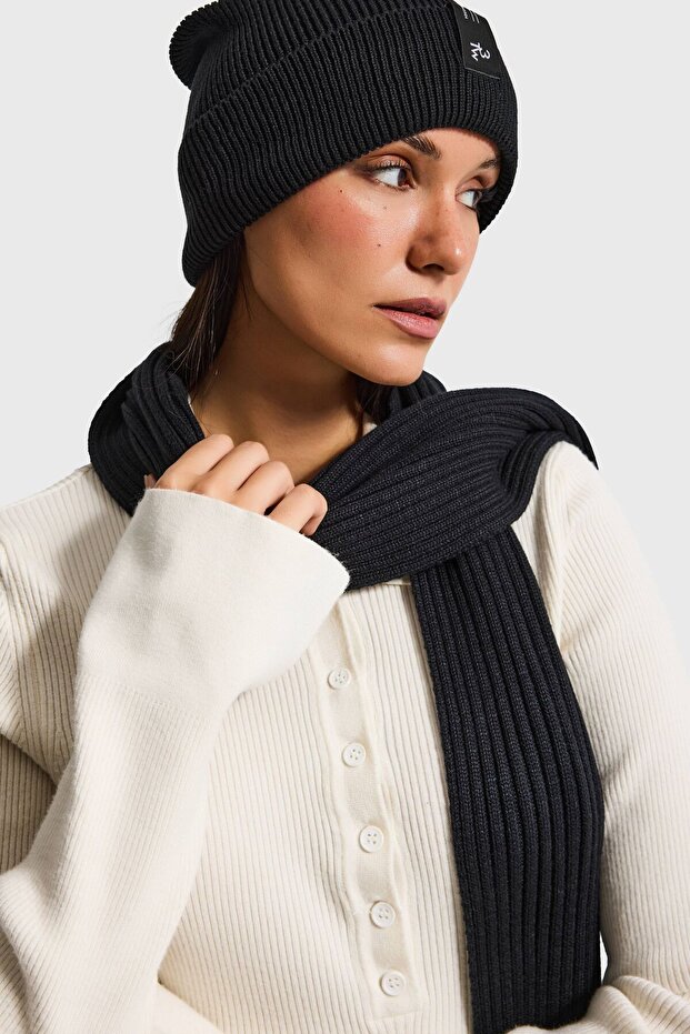 Siyah Fitilli Kumaş Bere Atkı 2'li Takım - 4