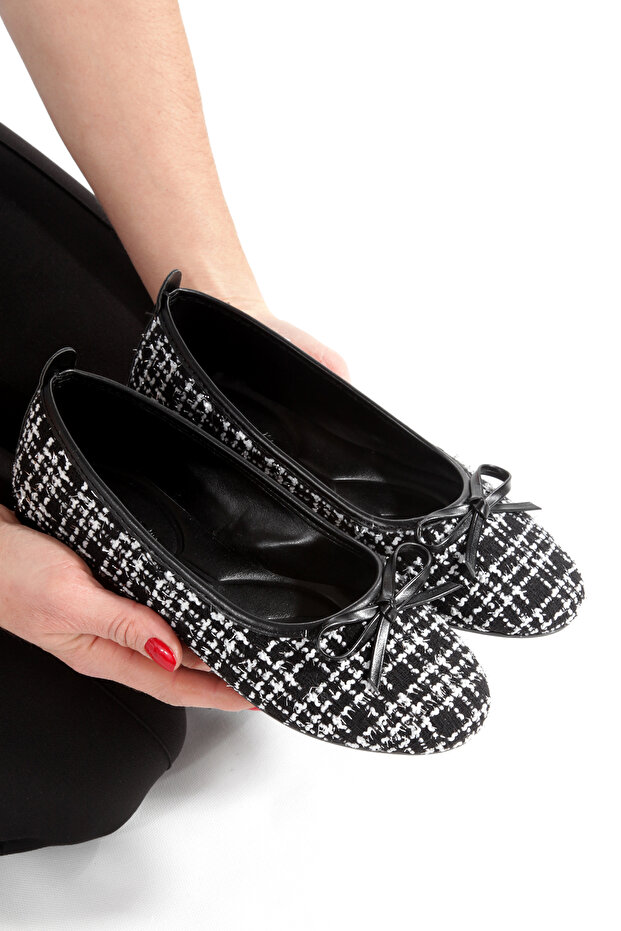 Women's Tweed Fabric Simple Bow-Detail Flats Suitable for Office-Home-Daily Use