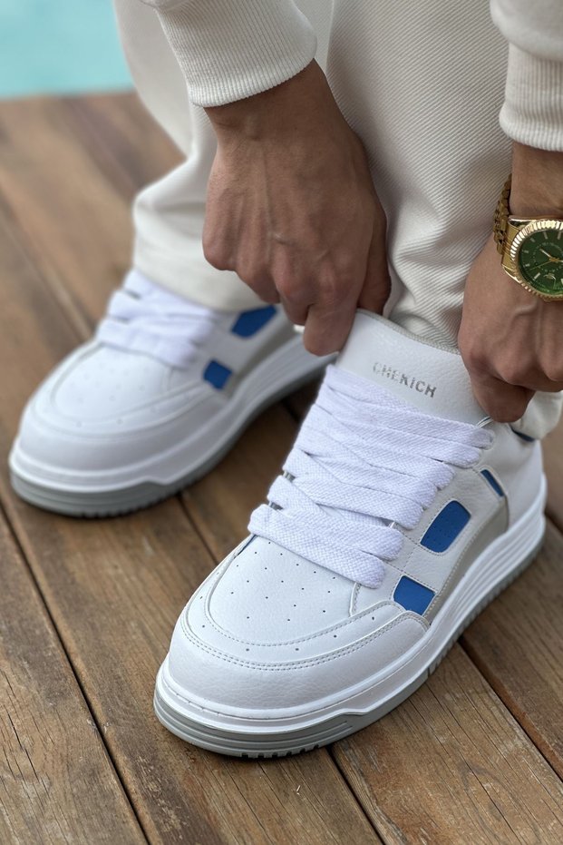 Yg2410 Avax Men's Casual Lace-Up Leather Sports Sneaker Shoes Cbt - White/Blue