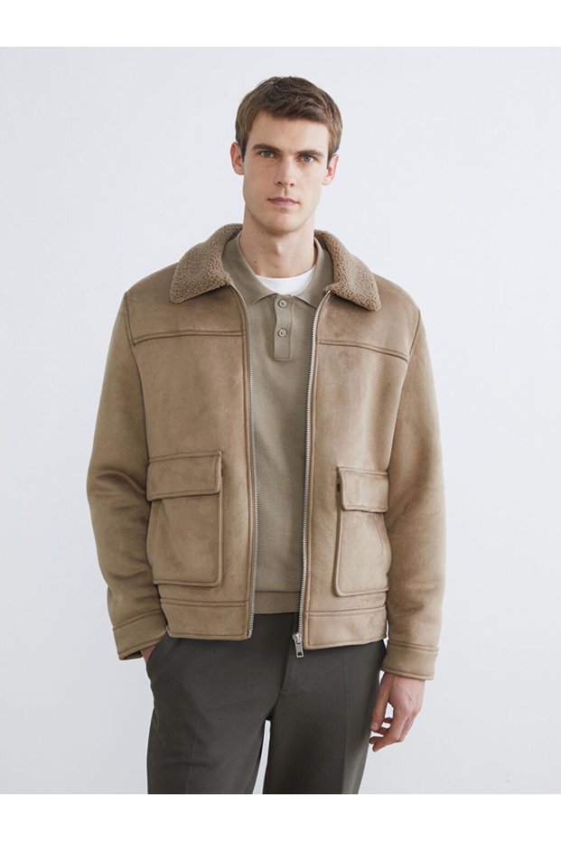 Rmz Gi̇yi̇m Farkiyla Standardfit Fur Collar Men's Suede Coat