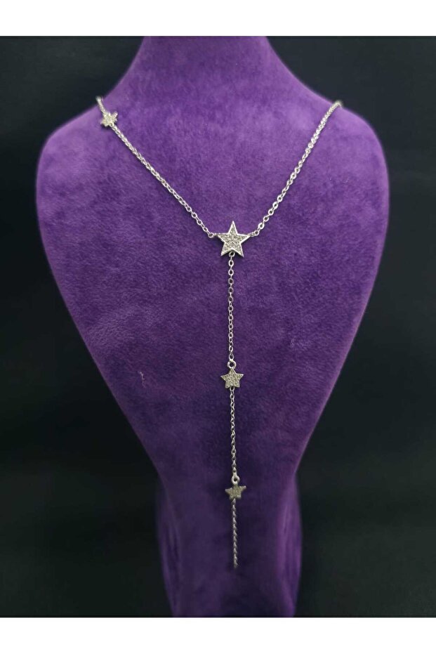 Star Model Dangling Chain Design Zircon Stone Embroidered Steel Necklace