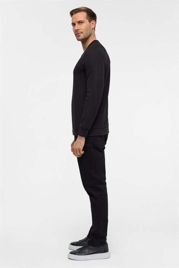 Lacivert Regular Armürlü V Yaka Triko - 8