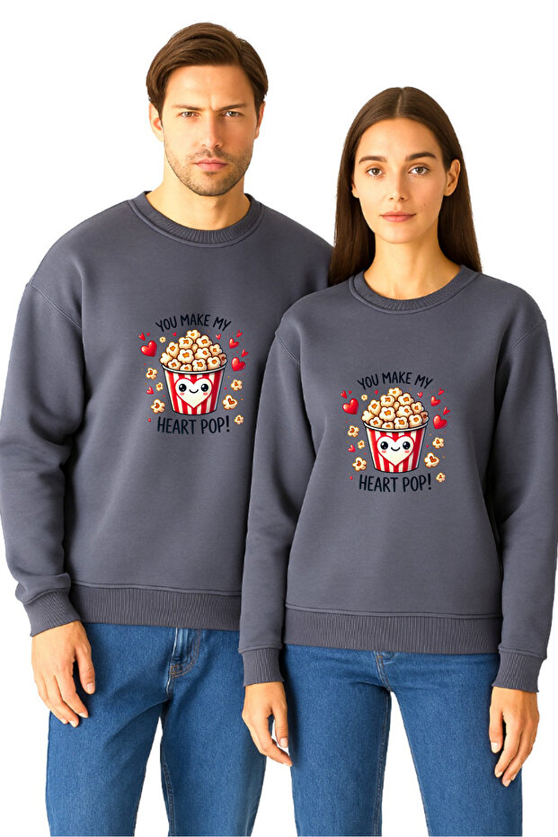 Women'S/Men's Unisex'You Make My Heart Pop' Printed Lover/Couple Combination Sweatshirt