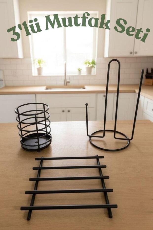 Black Nihale, Paper Towel Holder and Spoon Holder Set, Set of 3