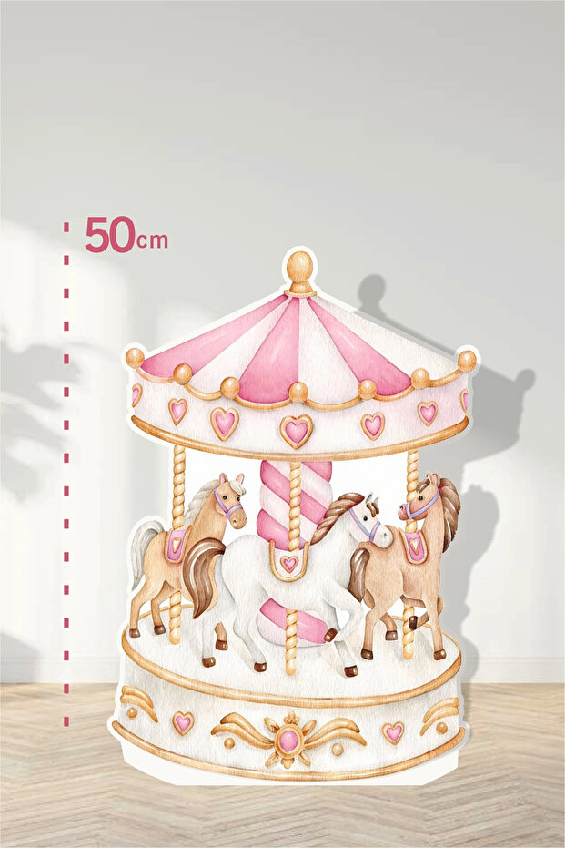 3 Horses Pink Carousel Concept | Designed Door | Room | Decor 50 cm Standing Board