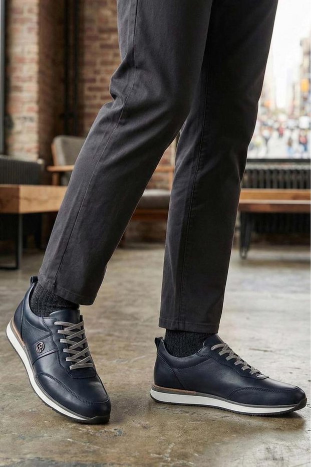 Shoes Flow Series Genuine Leather Black Men's Sneaker - Orthopedic Comfortable Sole Daily Sports Shoes