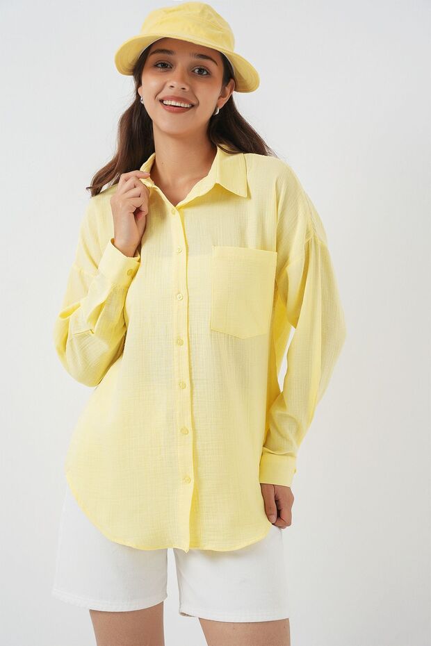 BDART Cep Detaylı Keten Karışımlı Basic Gömlek - 5