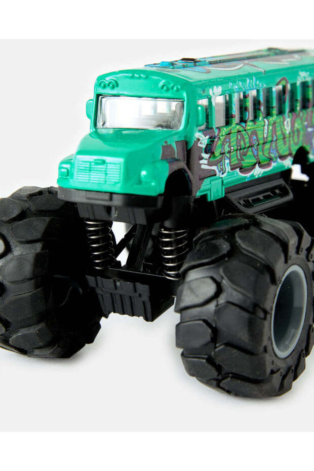 لعبة حافلة مدرسية زرقاء مخضرة تعمل بالسحب للخلف - 3