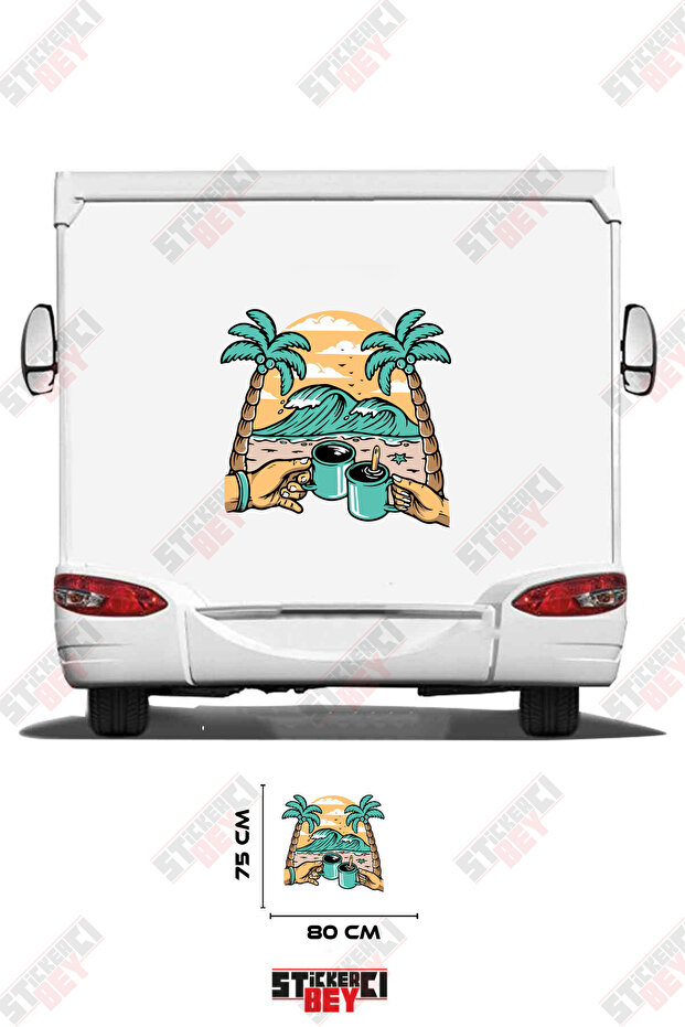 Caravan Sticker Coating with Coffee Sea and Coastal Image