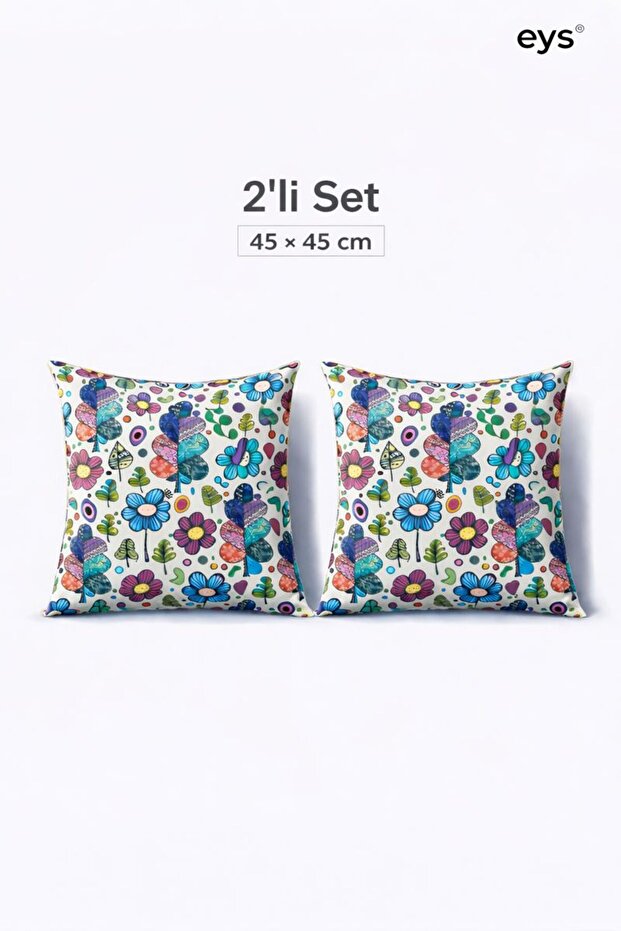 Digital Printed Double-Sided Cotton Throw Pillow Cover – Hidden Zipper, Lined (45×45 cm) Set of 2