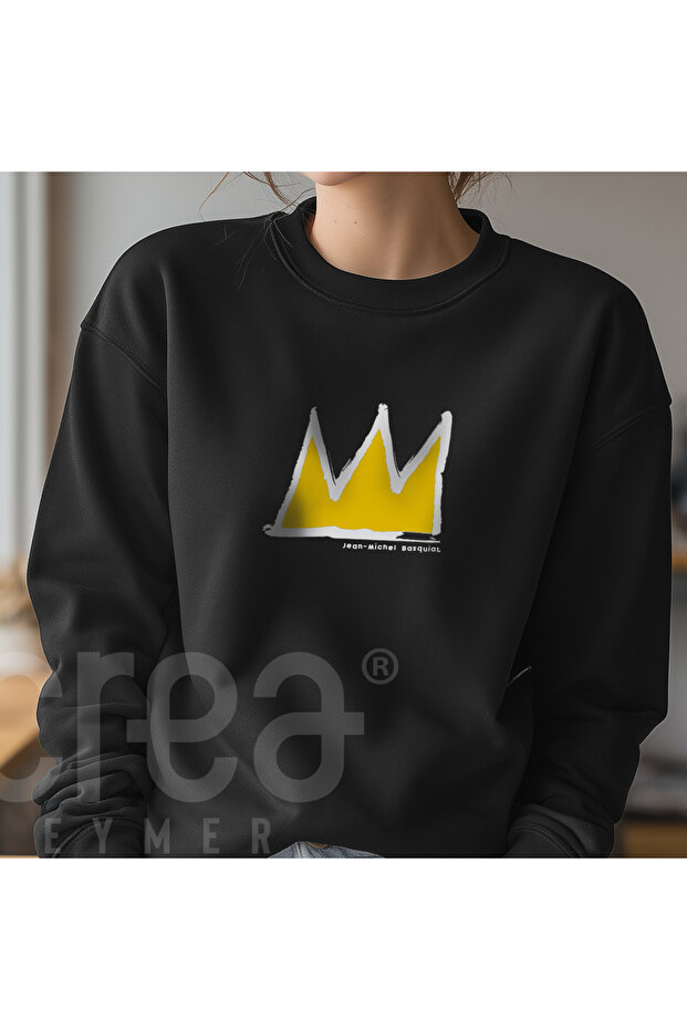 King Kral Jean Printed Crew Neck Sweatshirt - Black