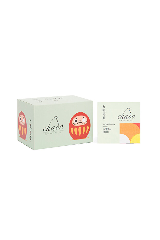 Tropical green japanese sencha pyramid tea bags with tropical fruit & rose petals